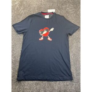 Denim‎ & Flower Shirt Unisex Sz M Heart Crew Neck Short Sleeve Pullover Blue NWT